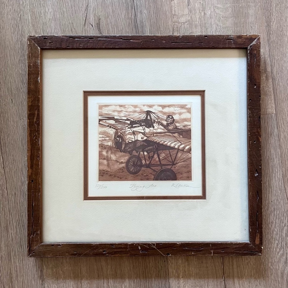 Vintage COA Framed Print Etching Kathleen‎ Cantin “FLYING ACE" Signed Numbered